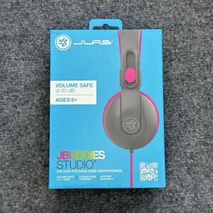 JBuddies Studio 2 Wired Kids Headphones - Gray/Pink - New! W/ Microphone 3.5mm